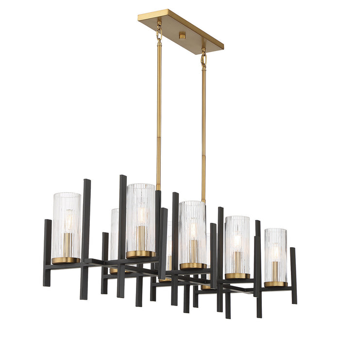 Savoy House 1-1907-8-143 Eight Light Linear Chandelier, Matte Black with Warm Brass