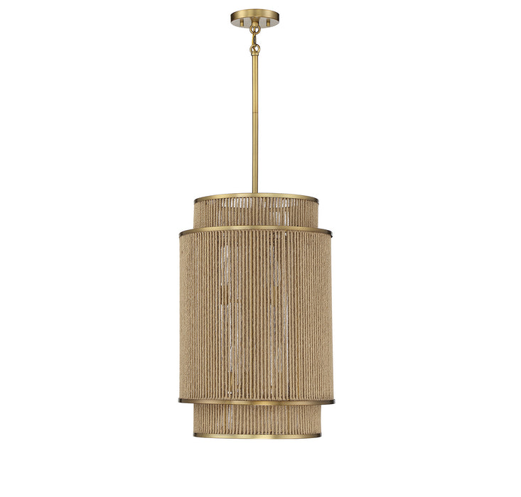 Savoy House 3-1773-6-320 Six Light Pendant, Warm Brass and Rope