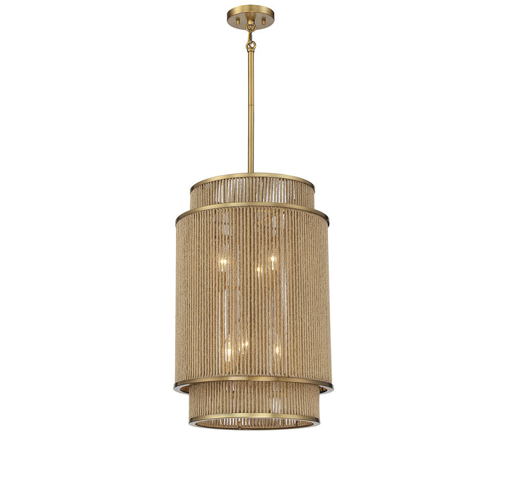 Savoy House 3-1773-6-320 Six Light Pendant, Warm Brass and Rope