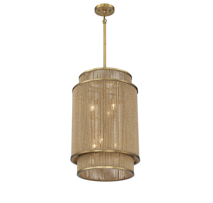 Savoy House 3-1773-6-320 Six Light Pendant, Warm Brass and Rope