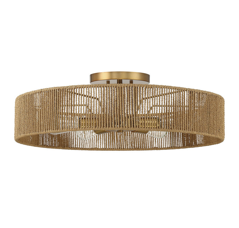 Savoy House 6-1682-5-320 Five Light Semi Flush Mount, Warm Brass and Rope