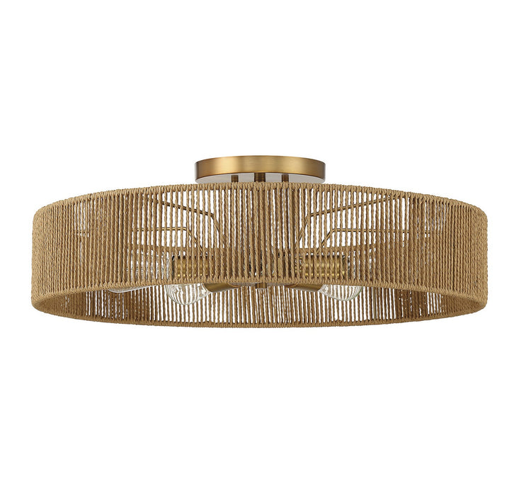 Savoy House 6-1682-5-320 Five Light Semi Flush Mount, Warm Brass and Rope