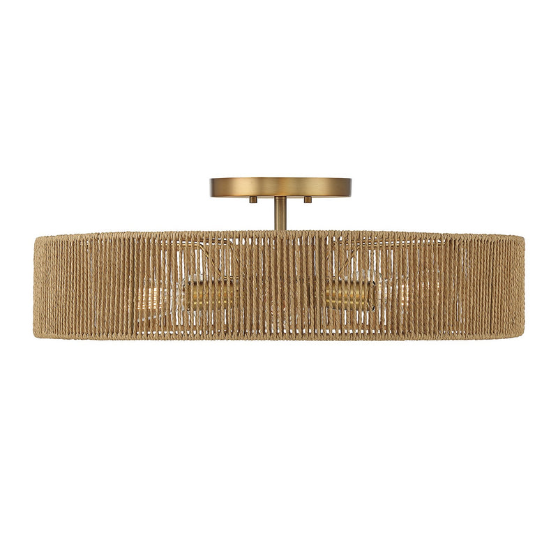Savoy House 6-1682-5-320 Five Light Semi Flush Mount, Warm Brass and Rope
