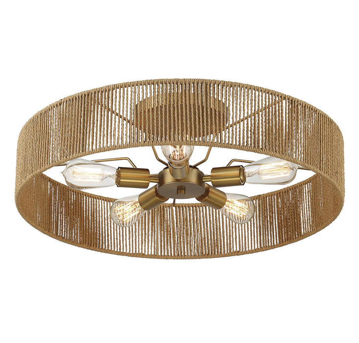 Savoy House 6-1682-5-320 Five Light Semi Flush Mount, Warm Brass and Rope