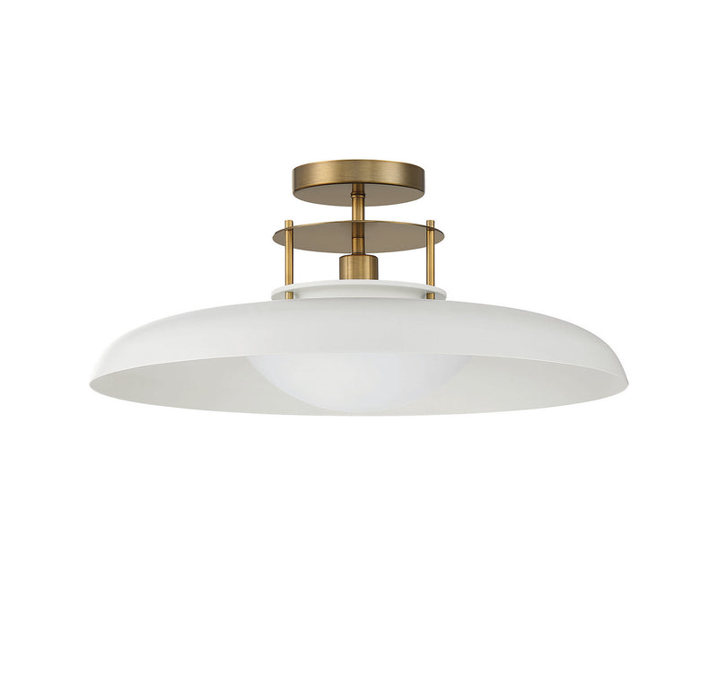 Savoy House 6-1685-1-142 One Light Semi-Flush Mount, White with Warm Brass