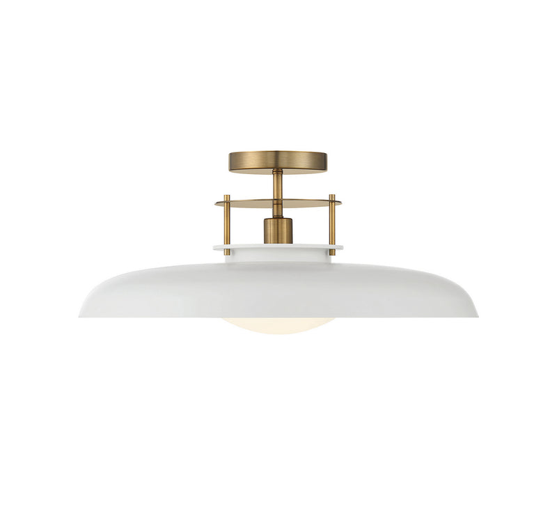 Savoy House 6-1685-1-142 One Light Semi-Flush Mount, White with Warm Brass