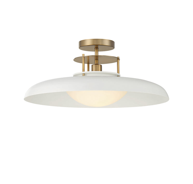 Savoy House 6-1685-1-142 One Light Semi-Flush Mount, White with Warm Brass