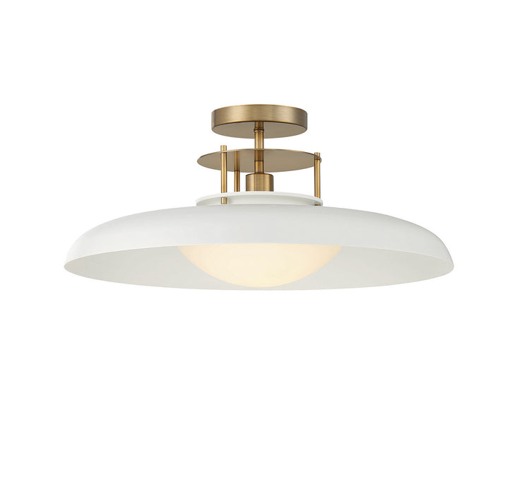 Savoy House 6-1685-1-142 One Light Semi-Flush Mount, White with Warm Brass