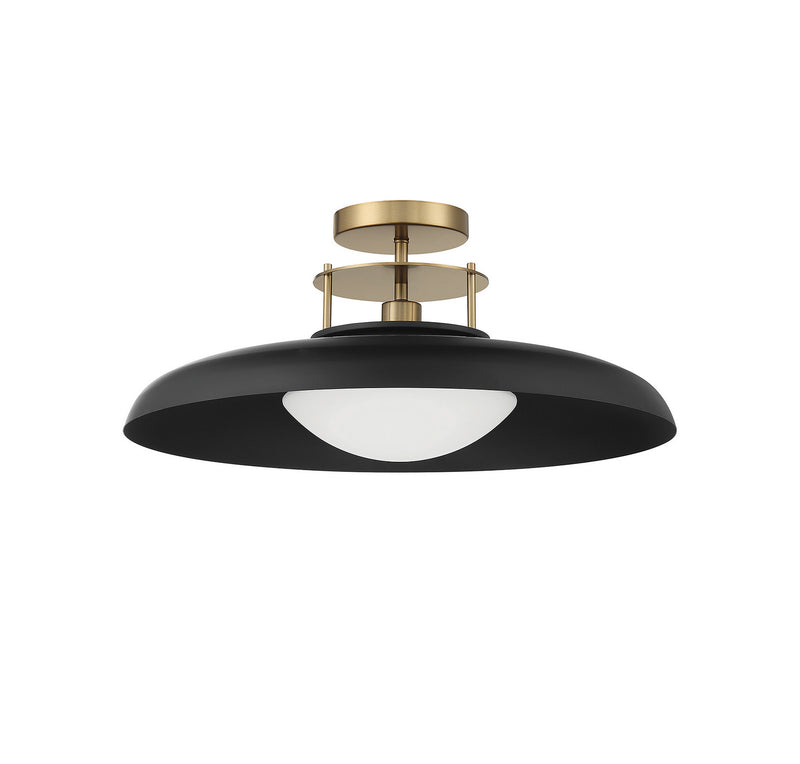 Savoy House 6-1685-1-143 One Light Semi-Flush Mount, Matte Black with Warm Brass