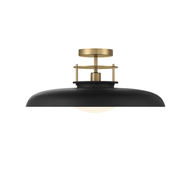 Savoy House 6-1685-1-143 One Light Semi-Flush Mount, Matte Black with Warm Brass