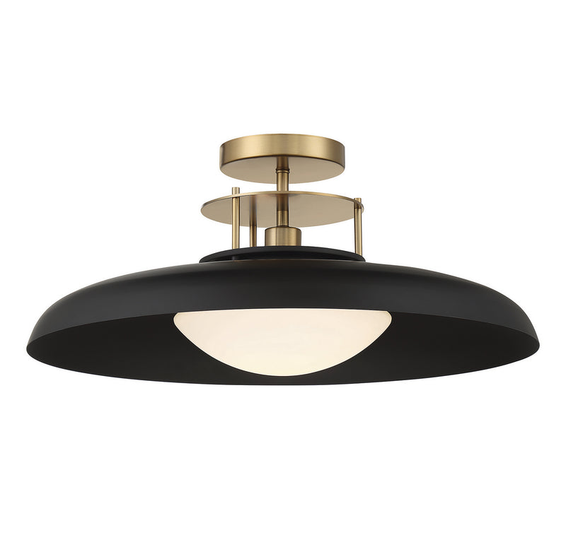 Savoy House 6-1685-1-143 One Light Semi-Flush Mount, Matte Black with Warm Brass