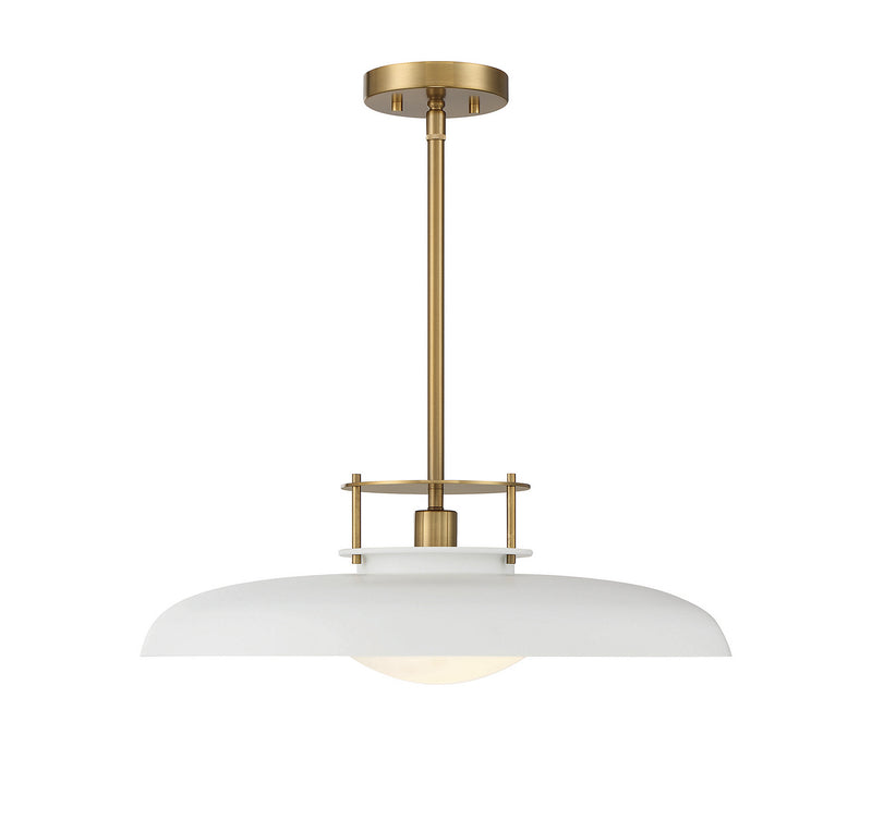Savoy House 7-1690-1-142 One Light Pendant, White with Warm Brass