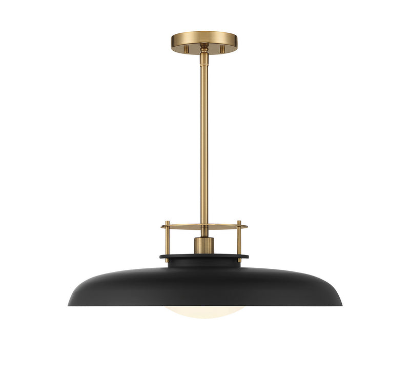 Savoy House 7-1690-1-143 One Light Pendant, Matte Black with Warm Brass