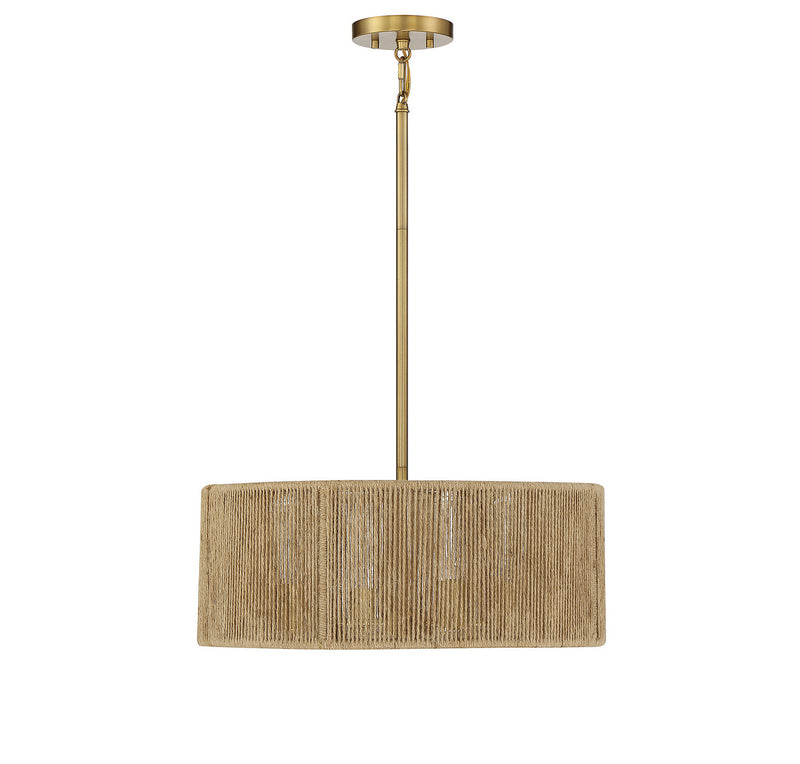 Savoy House 7-1739-4-320 Four Light Pendant, Warm Brass and Rope