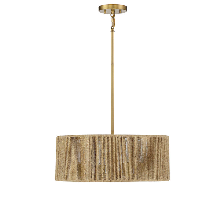 Savoy House 7-1739-4-320 Four Light Pendant, Warm Brass and Rope