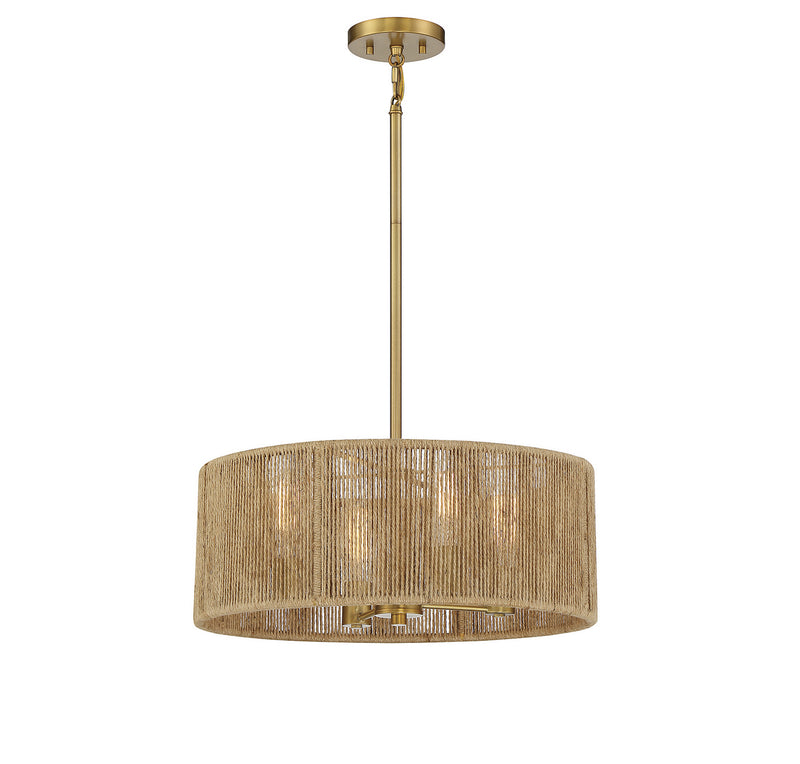 Savoy House 7-1739-4-320 Four Light Pendant, Warm Brass and Rope