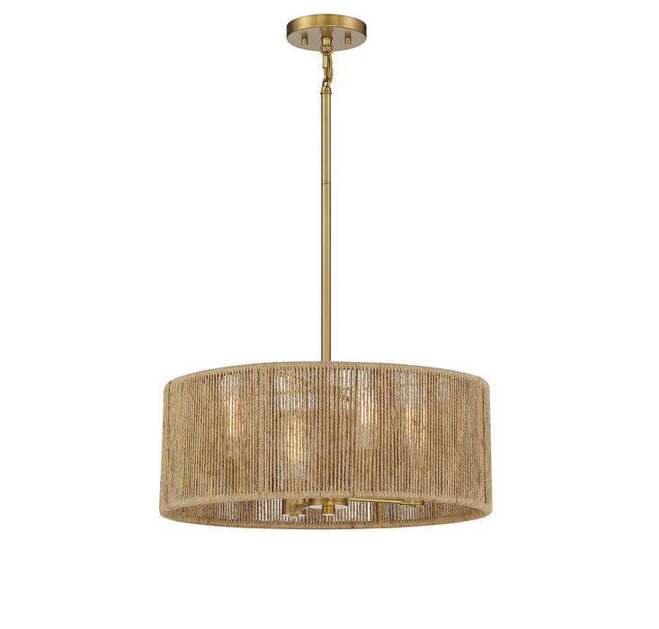 Savoy House 7-1739-4-320 Four Light Pendant, Warm Brass and Rope