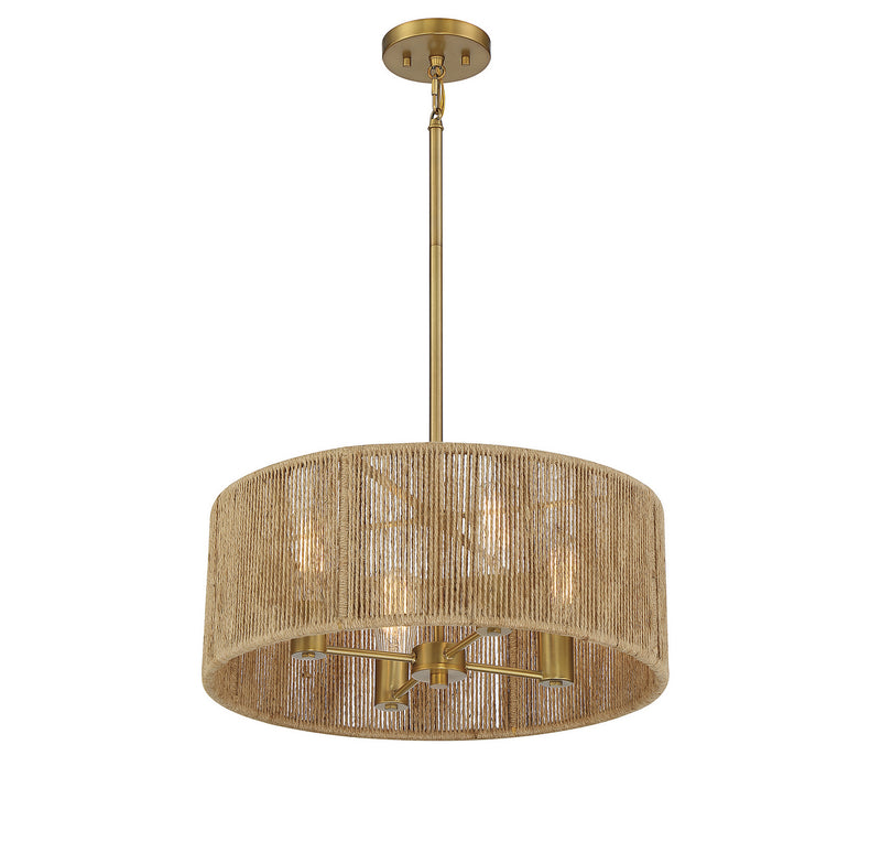Savoy House 7-1739-4-320 Four Light Pendant, Warm Brass and Rope