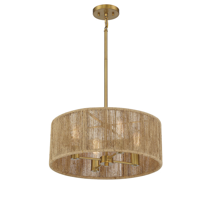 Savoy House 7-1739-4-320 Four Light Pendant, Warm Brass and Rope