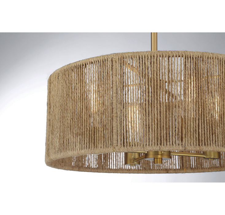 Savoy House 7-1739-4-320 Four Light Pendant, Warm Brass and Rope