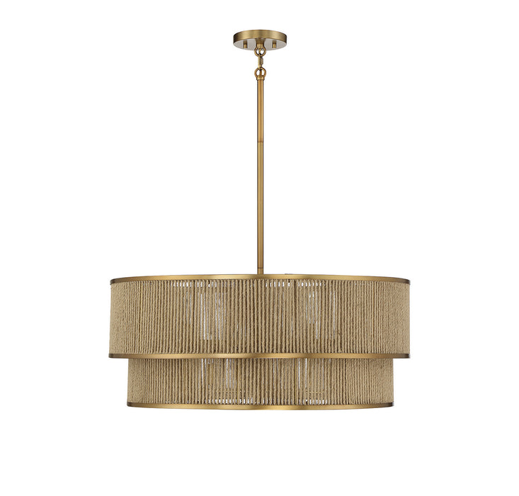Savoy House 7-1774-6-320 Six Light Pendant, Warm Brass and Rope