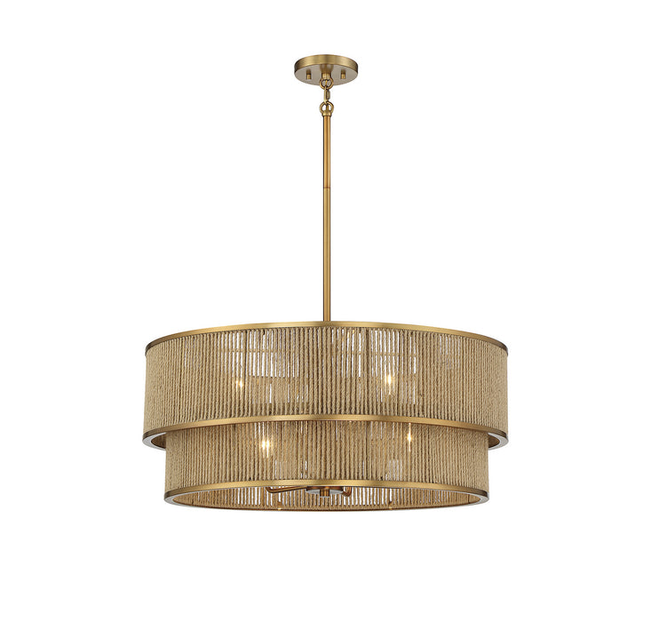 Savoy House 7-1774-6-320 Six Light Pendant, Warm Brass and Rope