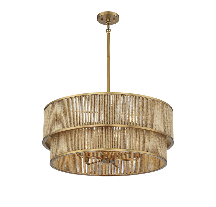 Savoy House 7-1774-6-320 Six Light Pendant, Warm Brass and Rope