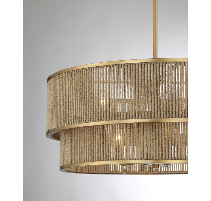 Savoy House 7-1774-6-320 Six Light Pendant, Warm Brass and Rope