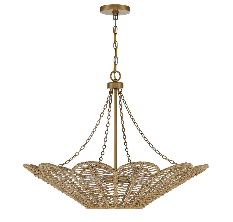 Savoy House 7-1825-5-320 Five Light Pendant, Warm Brass and Rope