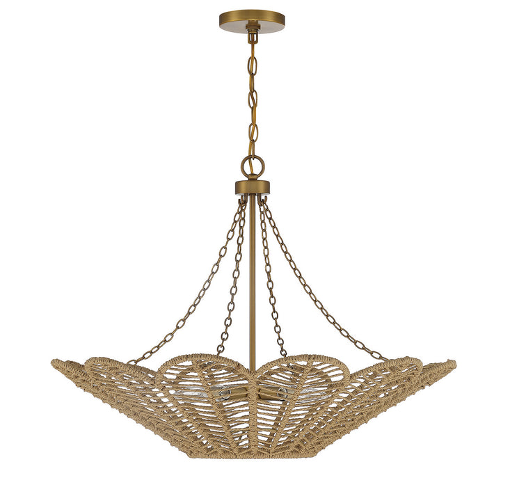 Savoy House 7-1825-5-320 Five Light Pendant, Warm Brass and Rope