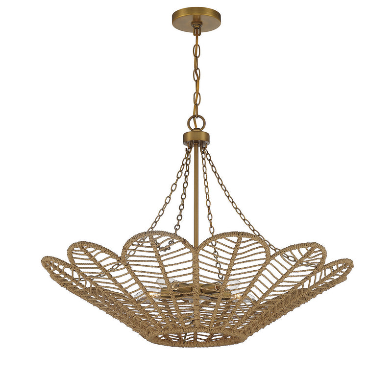 Savoy House 7-1825-5-320 Five Light Pendant, Warm Brass and Rope