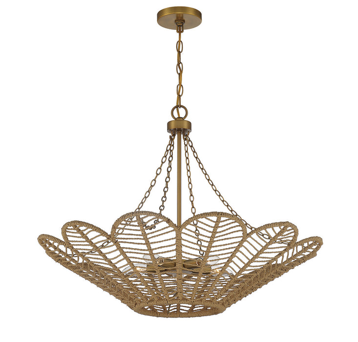 Savoy House 7-1825-5-320 Five Light Pendant, Warm Brass and Rope