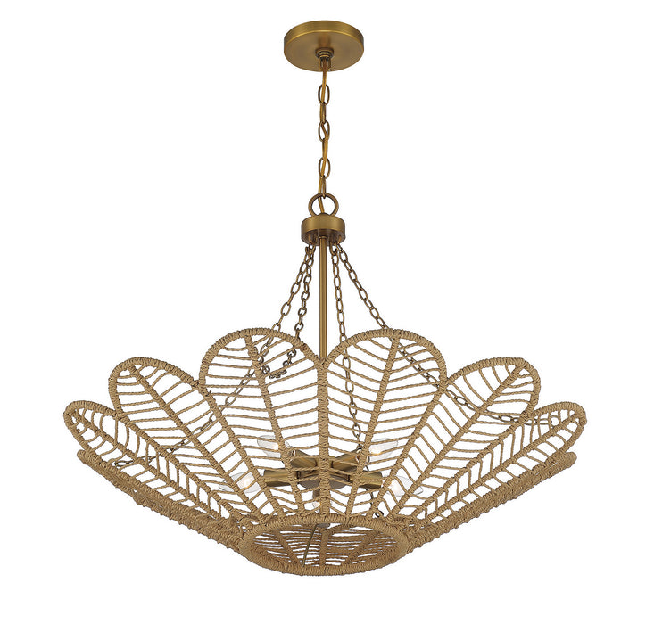 Savoy House 7-1825-5-320 Five Light Pendant, Warm Brass and Rope