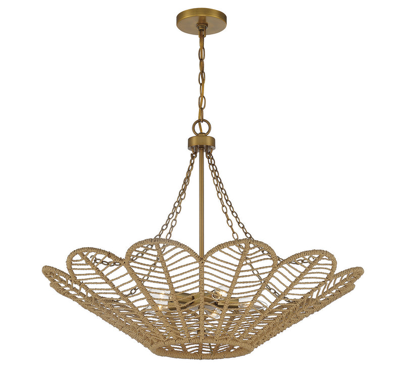Savoy House 7-1825-5-320 Five Light Pendant, Warm Brass and Rope