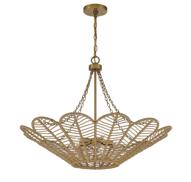 Savoy House 7-1825-5-320 Five Light Pendant, Warm Brass and Rope