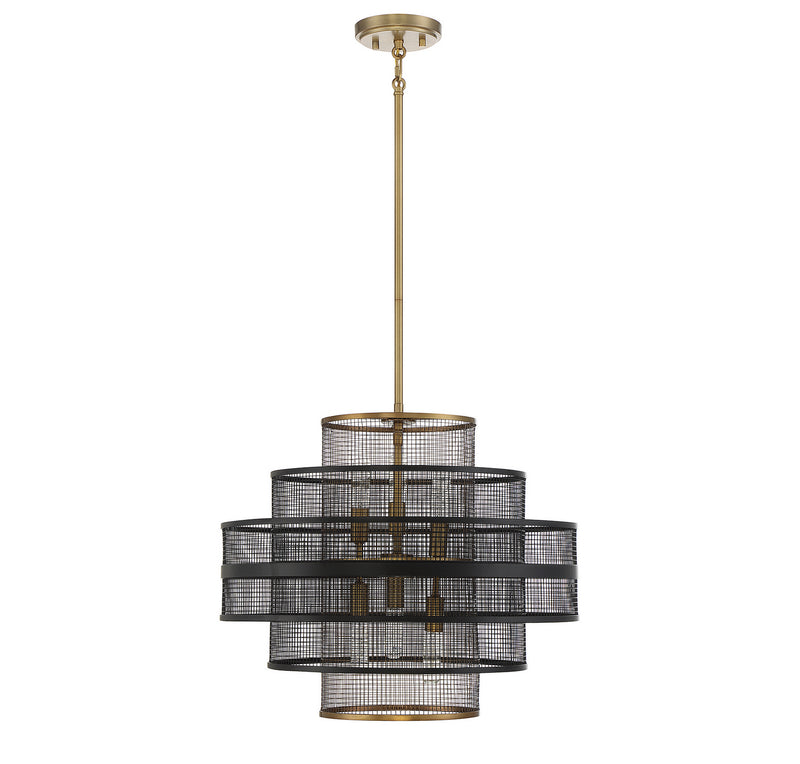 Savoy House 7-1927-6-143 Six Light Pendant, Matte Black with Warm Brass