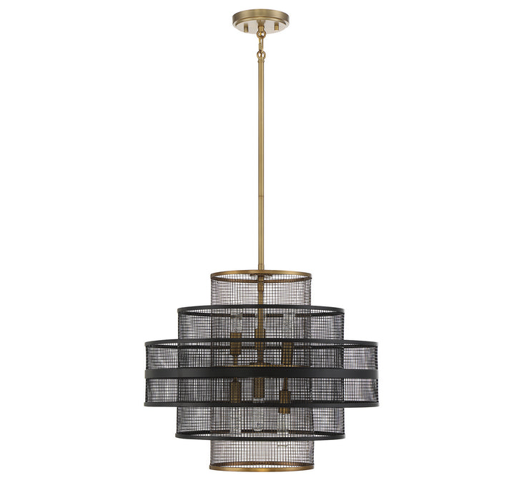 Savoy House 7-1927-6-143 Six Light Pendant, Matte Black with Warm Brass