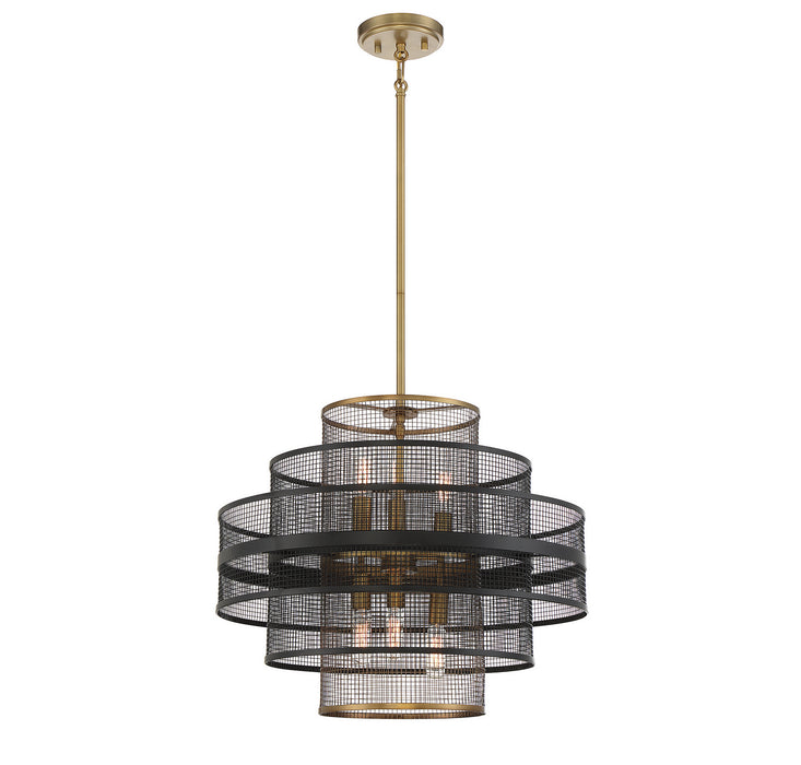 Savoy House 7-1927-6-143 Six Light Pendant, Matte Black with Warm Brass