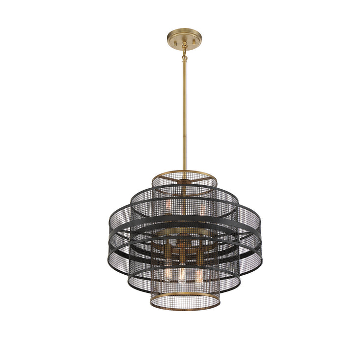 Savoy House 7-1927-6-143 Six Light Pendant, Matte Black with Warm Brass