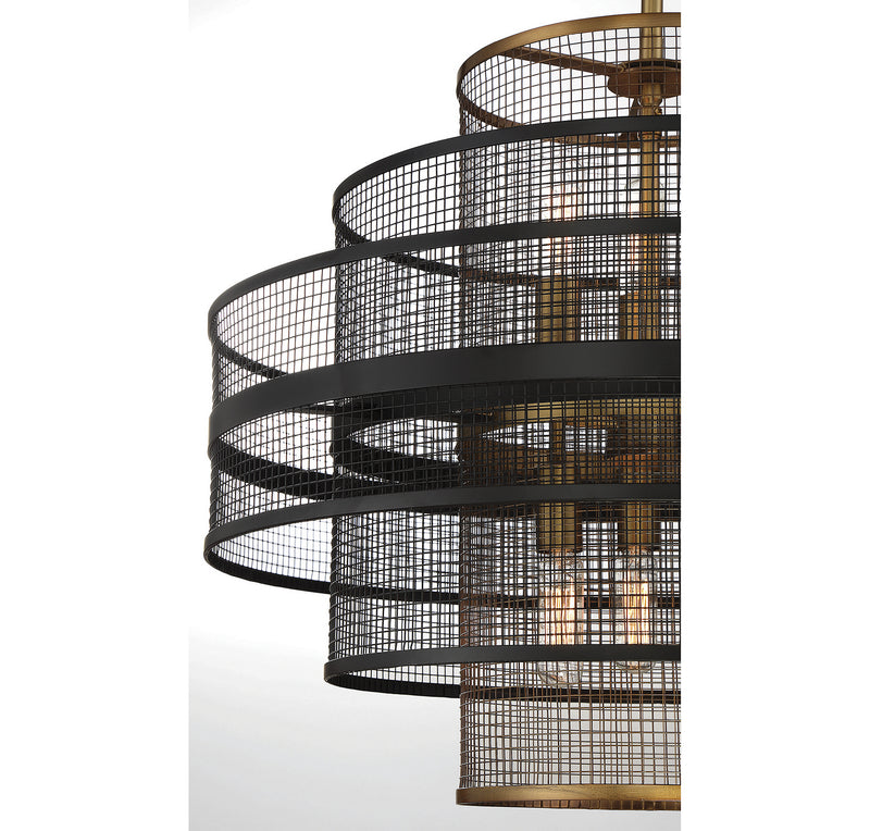 Savoy House 7-1927-6-143 Six Light Pendant, Matte Black with Warm Brass