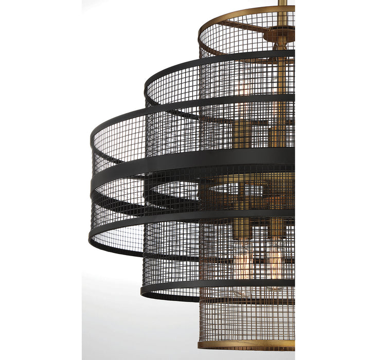Savoy House 7-1927-6-143 Six Light Pendant, Matte Black with Warm Brass