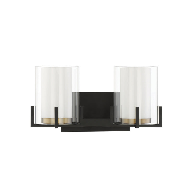 Savoy House 8-1977-2-143 Two Light Bathroom Vanity, Matte Black with Warm Brass