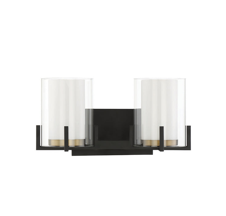 Savoy House 8-1977-2-143 Two Light Bathroom Vanity, Matte Black with Warm Brass