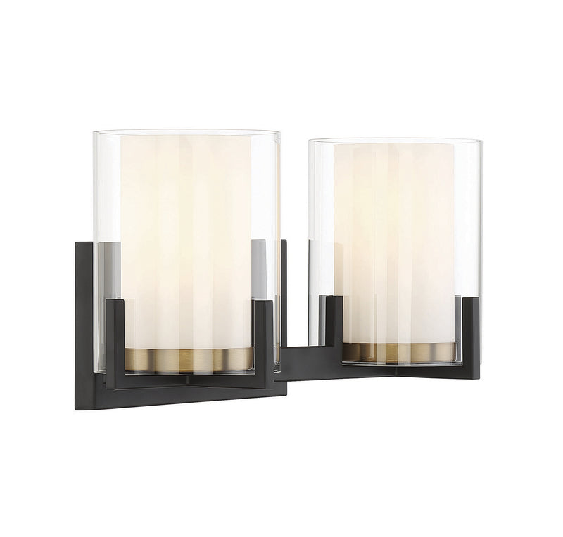 Savoy House 8-1977-2-143 Two Light Bathroom Vanity, Matte Black with Warm Brass