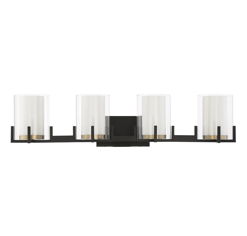 Savoy House 8-1977-4-143 Four Light Bathroom Vanity, Matte Black with Warm Brass