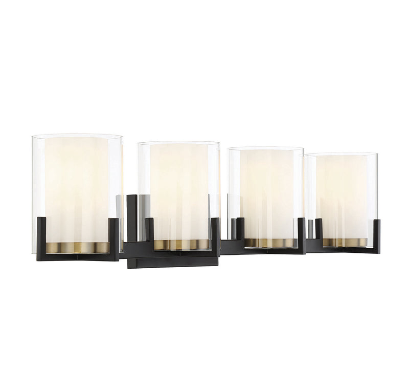 Savoy House 8-1977-4-143 Four Light Bathroom Vanity, Matte Black with Warm Brass