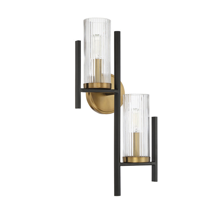 Savoy House 9-1905-2-143 Two Light Wall Sconce, Matte Black with Warm Brass