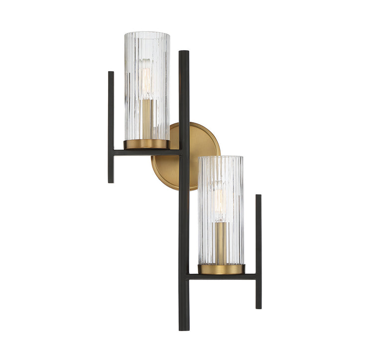 Savoy House 9-1905-2-143 Two Light Wall Sconce, Matte Black with Warm Brass