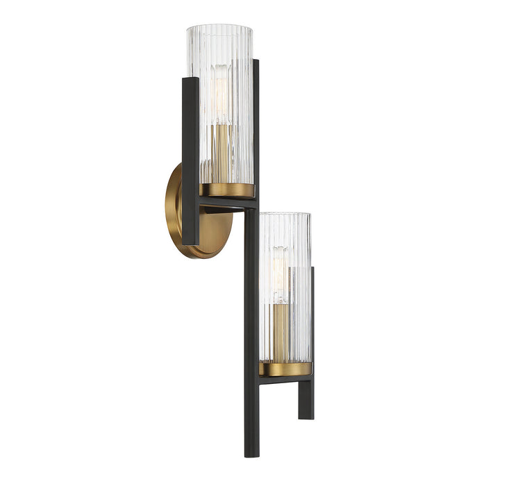 Savoy House 9-1905-2-143 Two Light Wall Sconce, Matte Black with Warm Brass