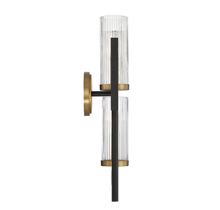 Savoy House 9-1905-2-143 Two Light Wall Sconce, Matte Black with Warm Brass
